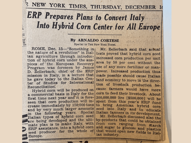 old newspaper clippings describing hybrid corn in Europe