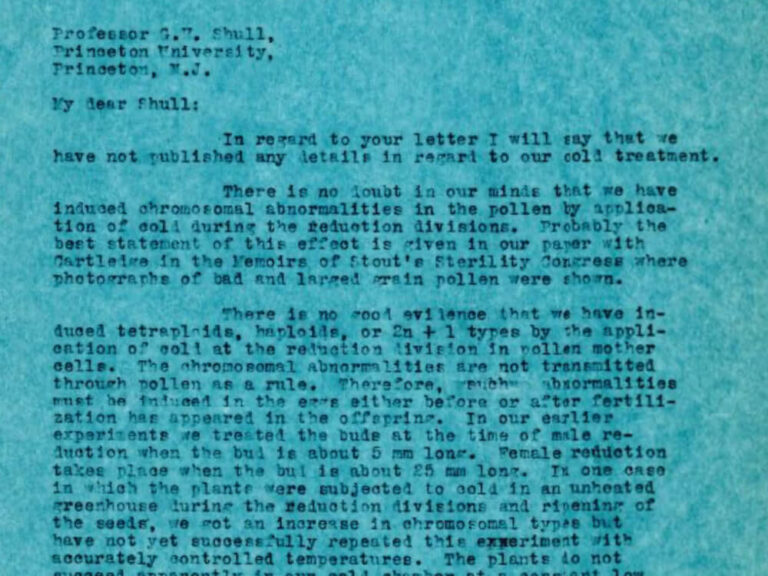 carbon of letter from Blakeslee to Shull