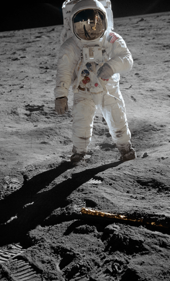 Astronaut Buzz Aldrin on the moon.